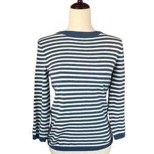 Talbots wool blend striped pullover sweater petite small blue white